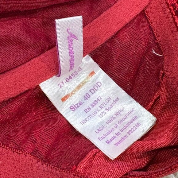 Amoureuse Women's Plus Size Embroidered Underwire Bra Red 40DDD - Picture 7 of 8